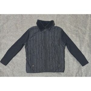 Effeci Woman Womens Large Jacket Quilted Faux Fur Collar Knit Sleeve Black